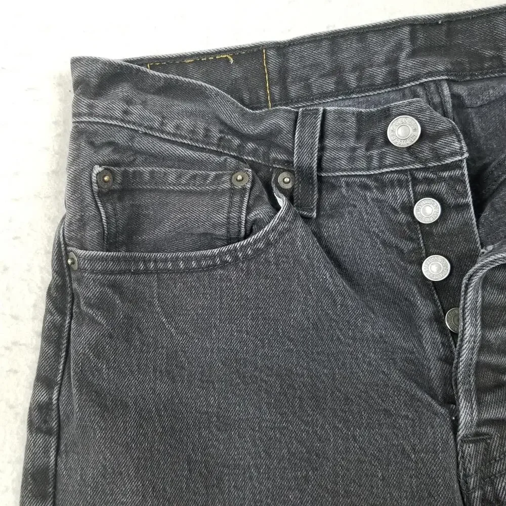 Levis 501 Jeans Mens 31x32 Gray‎ Straight Leg Button Fly Stretch Denim Charcoal